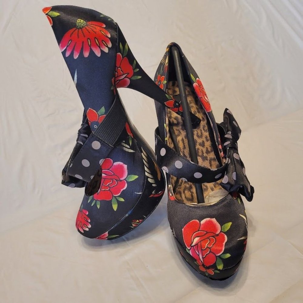 Iron Fist Society Suicide Roses Polka Dots Leopard Print Retro Rockabilly Size 9 - Picture 2 of 12